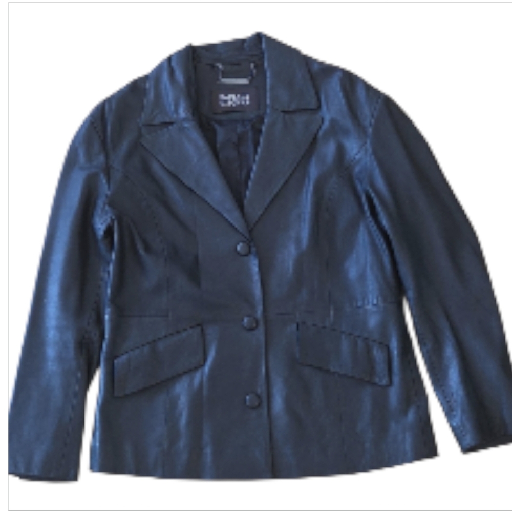 Badgley Mischka Women's Black Leather Blazer Style Jacket